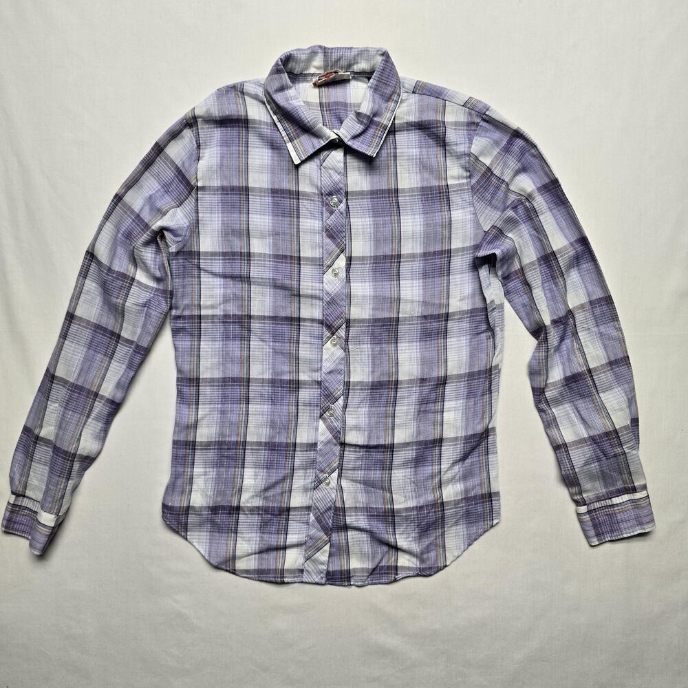 Vintage Accent Shirt Womens S Purple Plaid Long Sleeve Lurex Button Down 80s